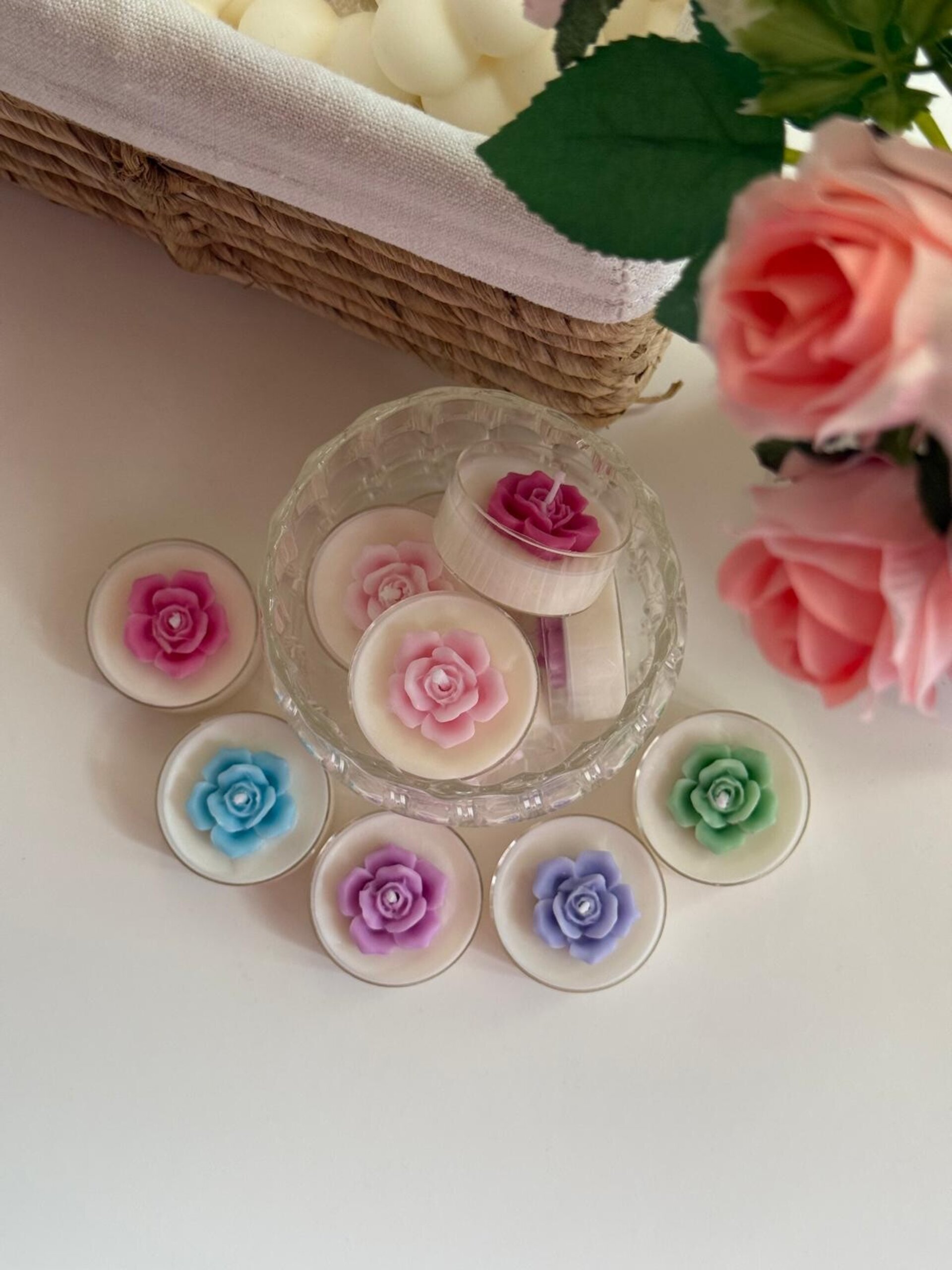 Velas de te decorativas - Rosas - 8