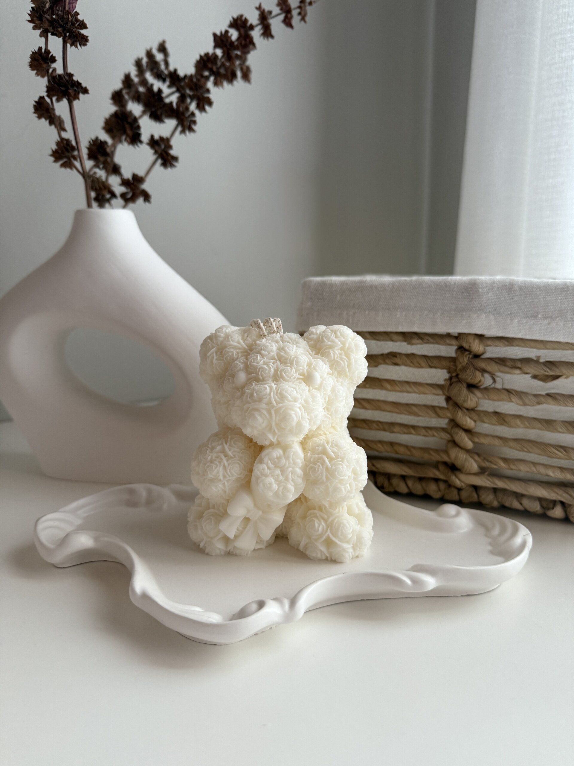 Vela Oso con Ramo de Flores – Decorativa, Romántica y Exclusiva (Tamaño Grande) - 3