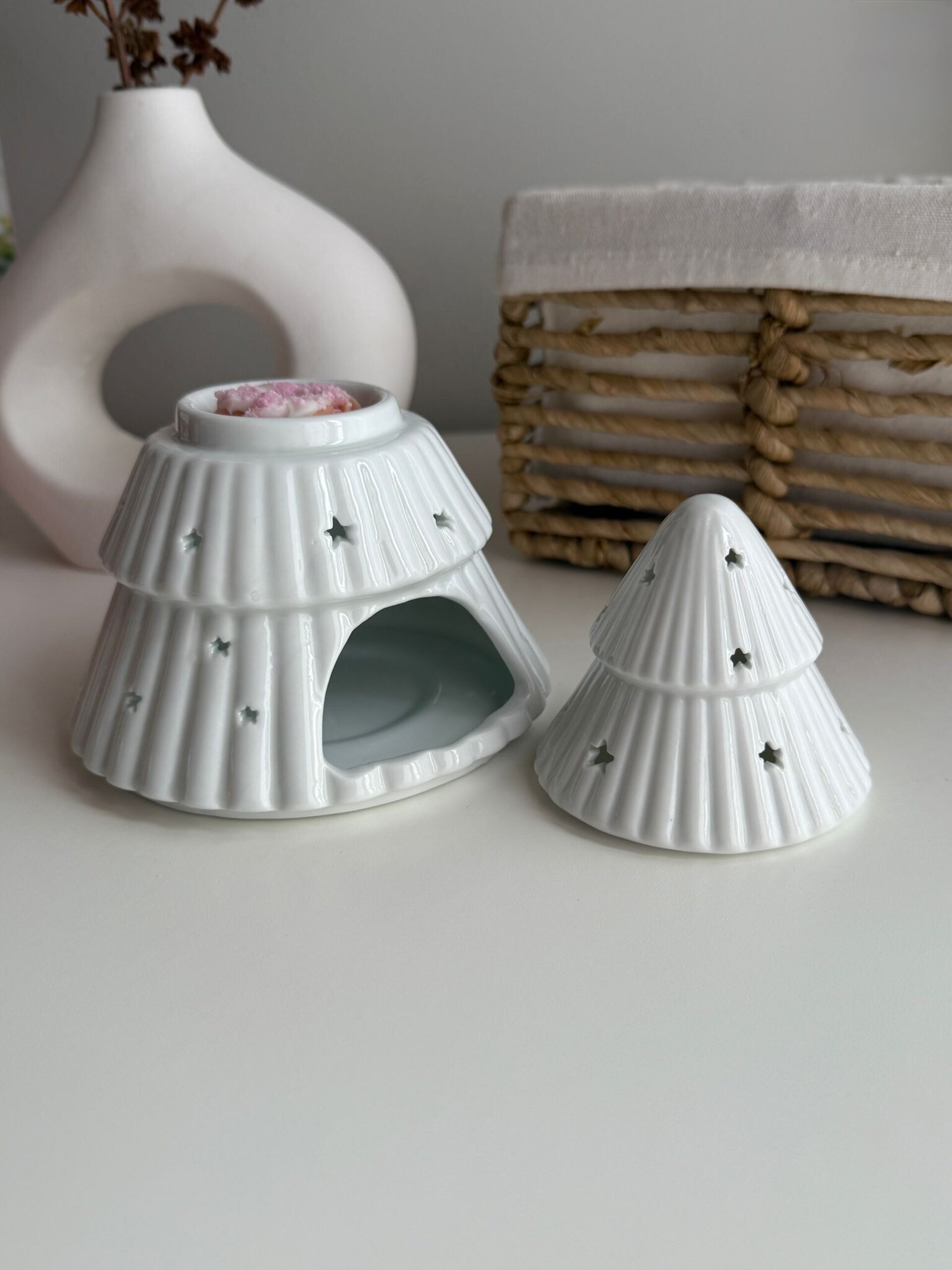 Quemador de cerámica Árbol Rosa y Blanco - 6