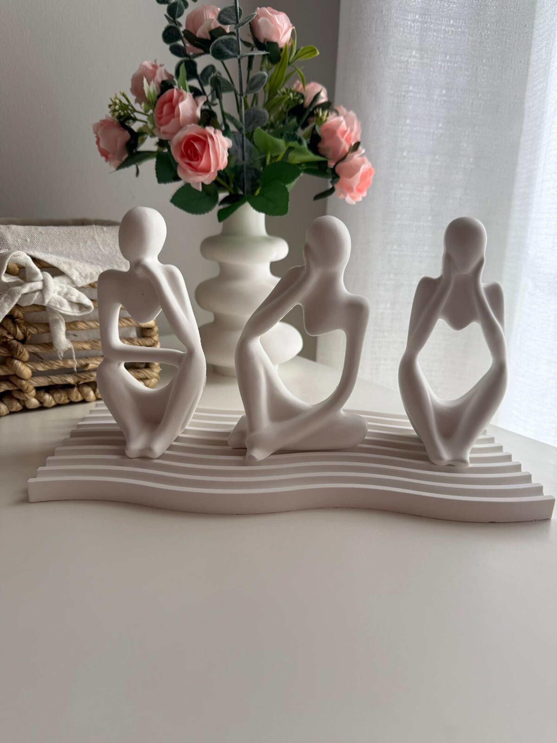 Conjunto Esculturas Pensador Blanco en Yeso Cerámico – Decoración Minimalista - 6