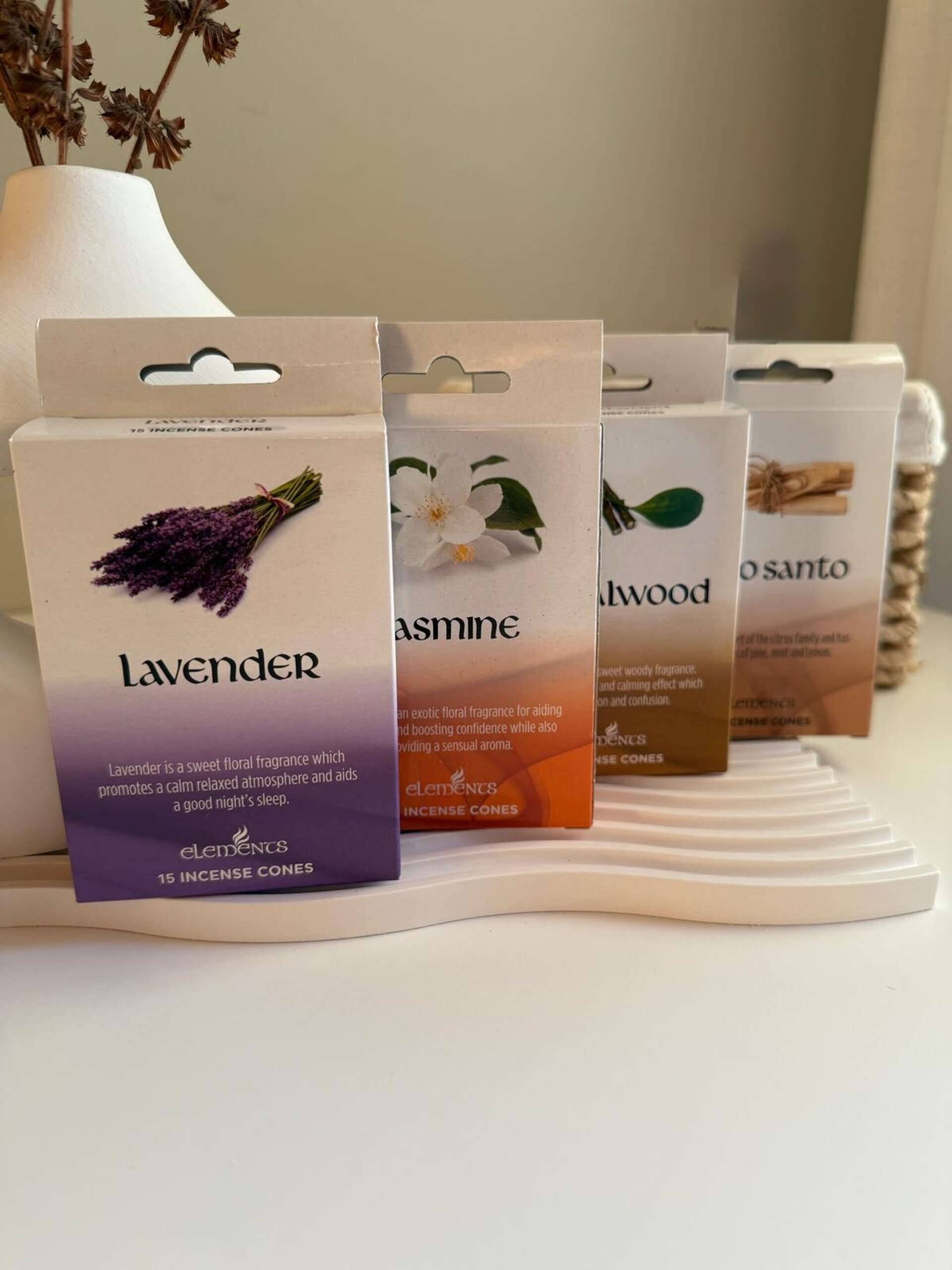 Conos de Incienso Elements – Aromas de Lavanda, Jazmín, Sándalo y Palo Santo - 2