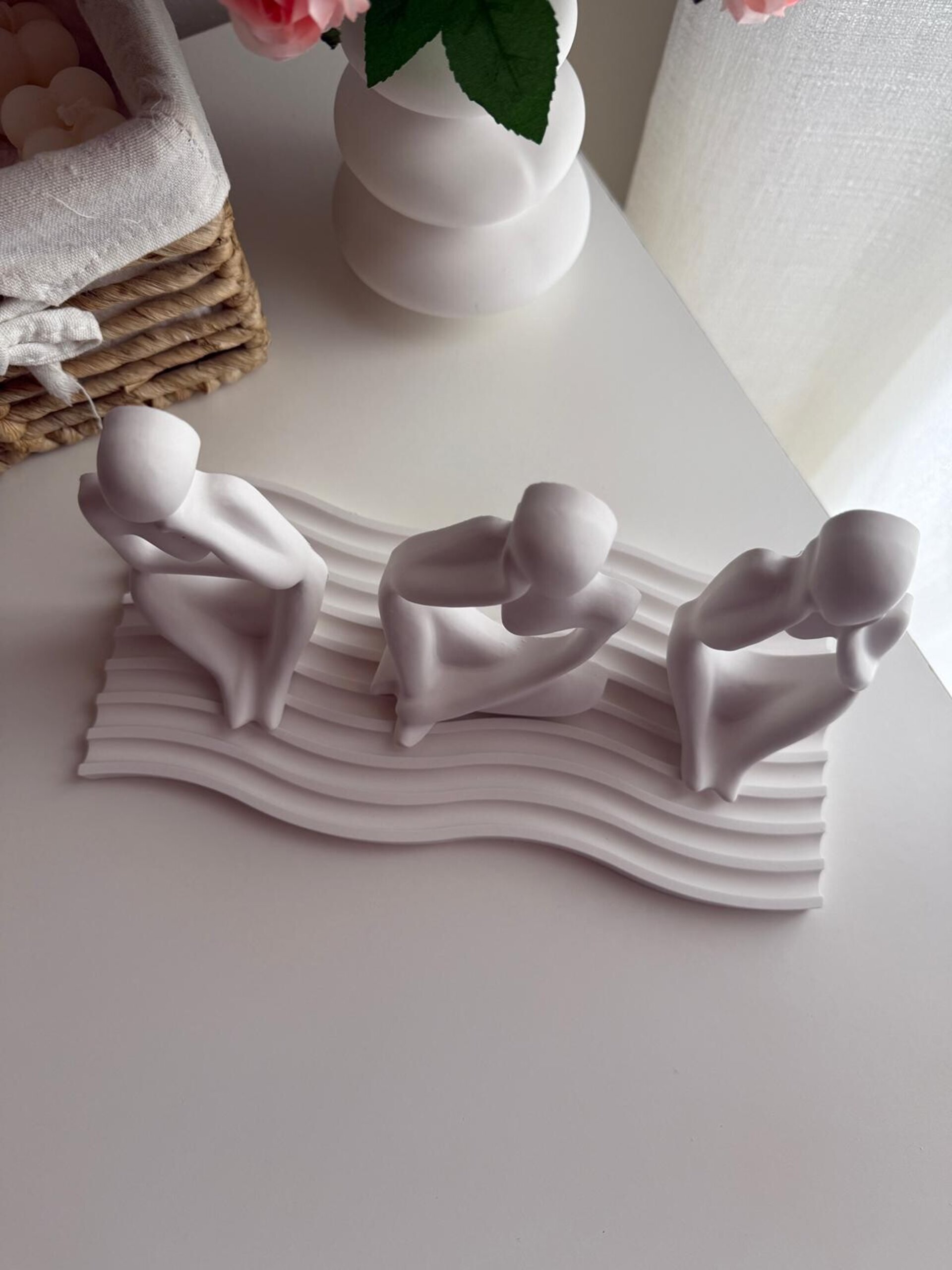 Conjunto Esculturas Pensador Blanco en Yeso Cerámico – Decoración Minimalista - 7