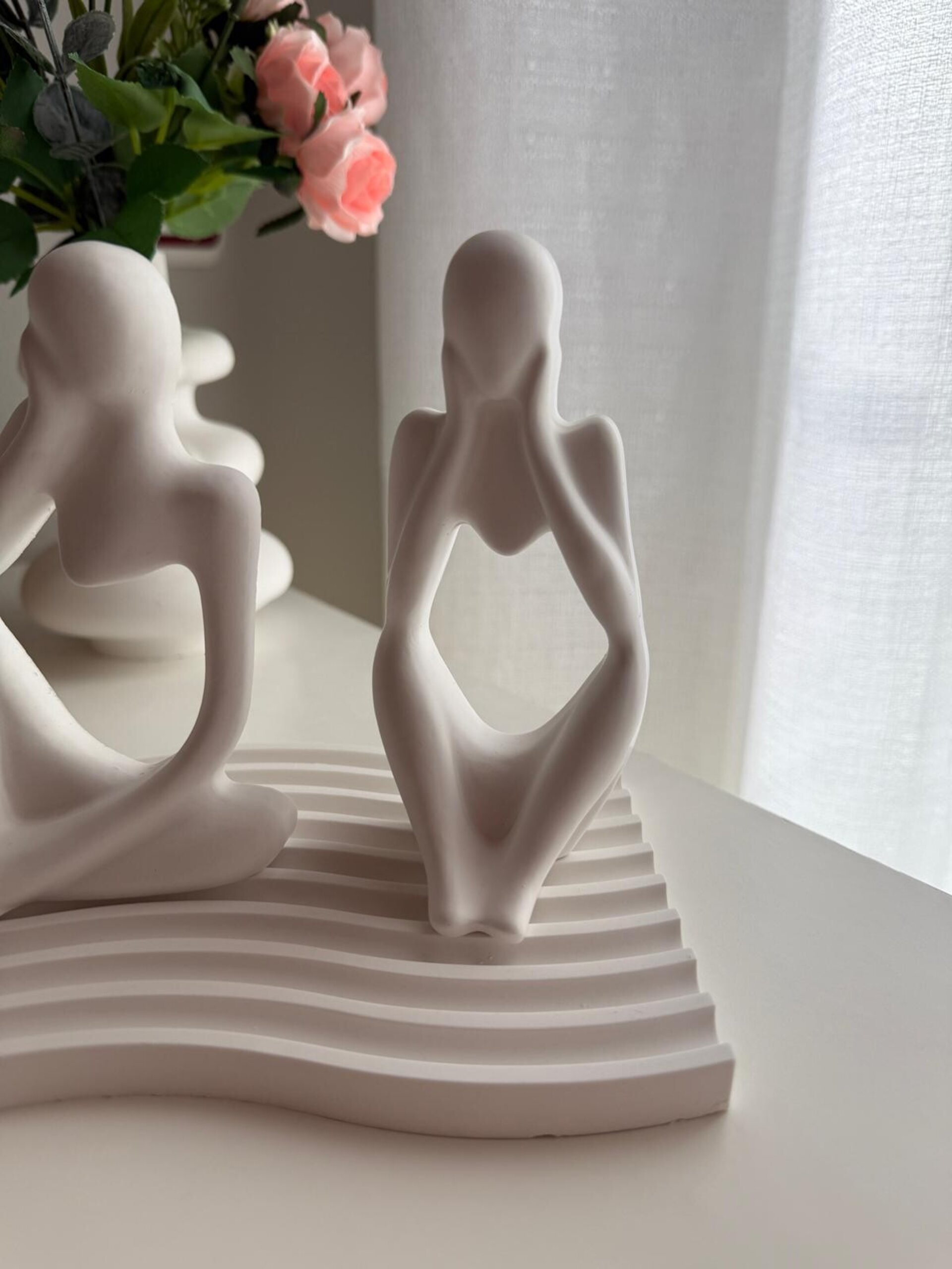 Conjunto Esculturas Pensador Blanco en Yeso Cerámico – Decoración Minimalista - 3