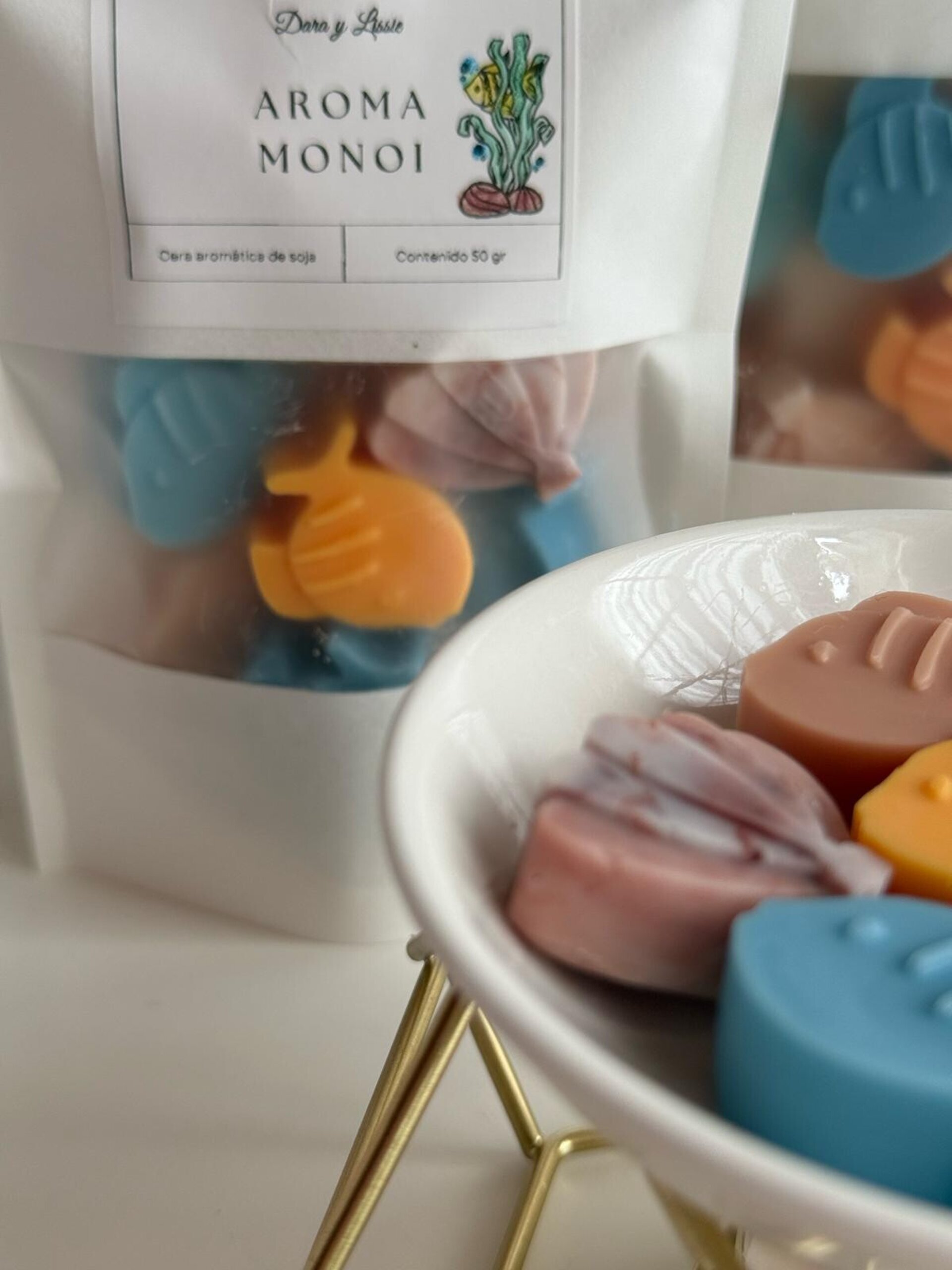 Wax Melts Aromáticos Aroma Monoi – Ceras Aromáticas en Forma de Peces y Conchas, - 3
