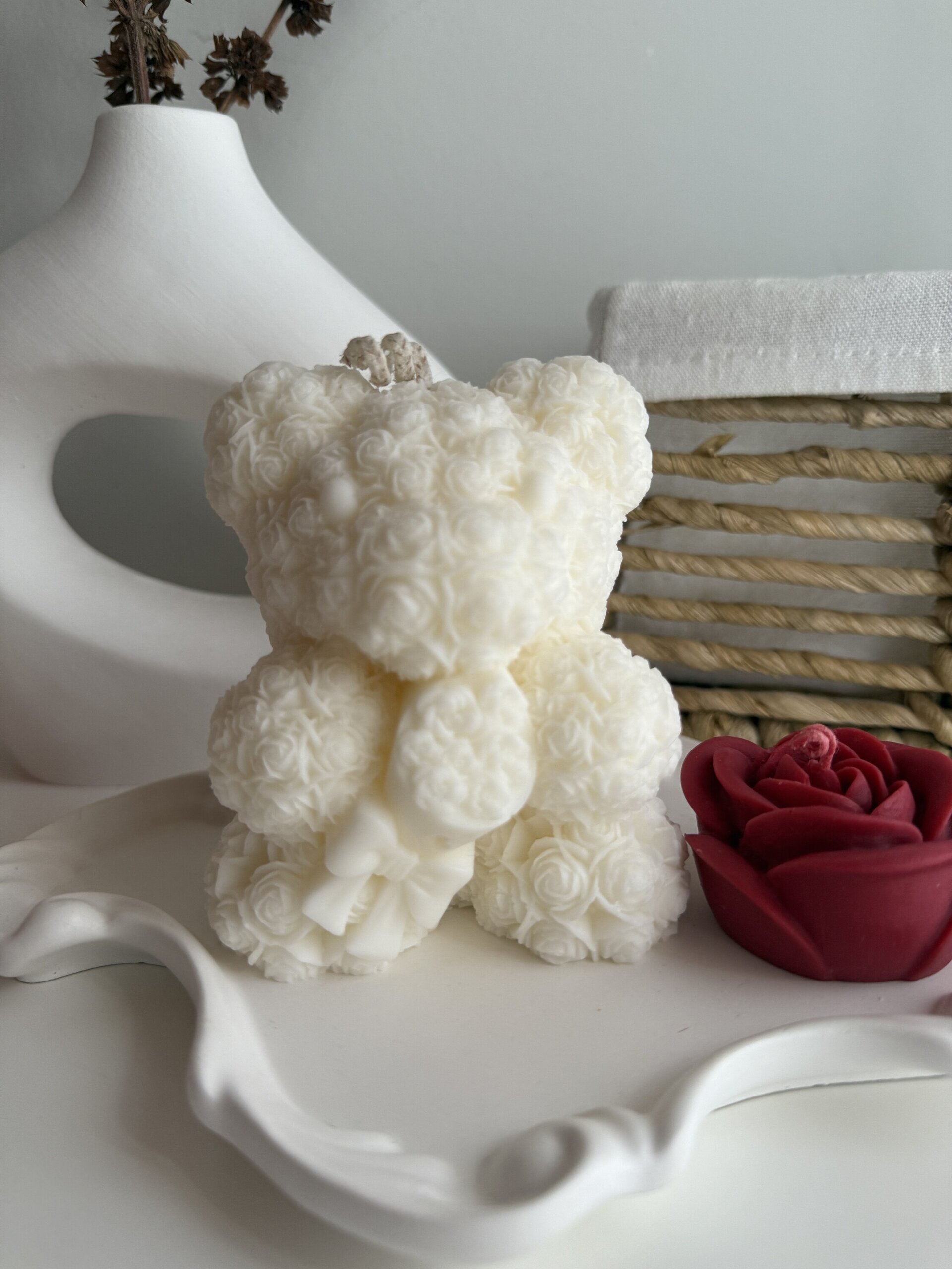 Vela Oso con Ramo de Flores – Decorativa, Romántica y Exclusiva (Tamaño Grande) - 5