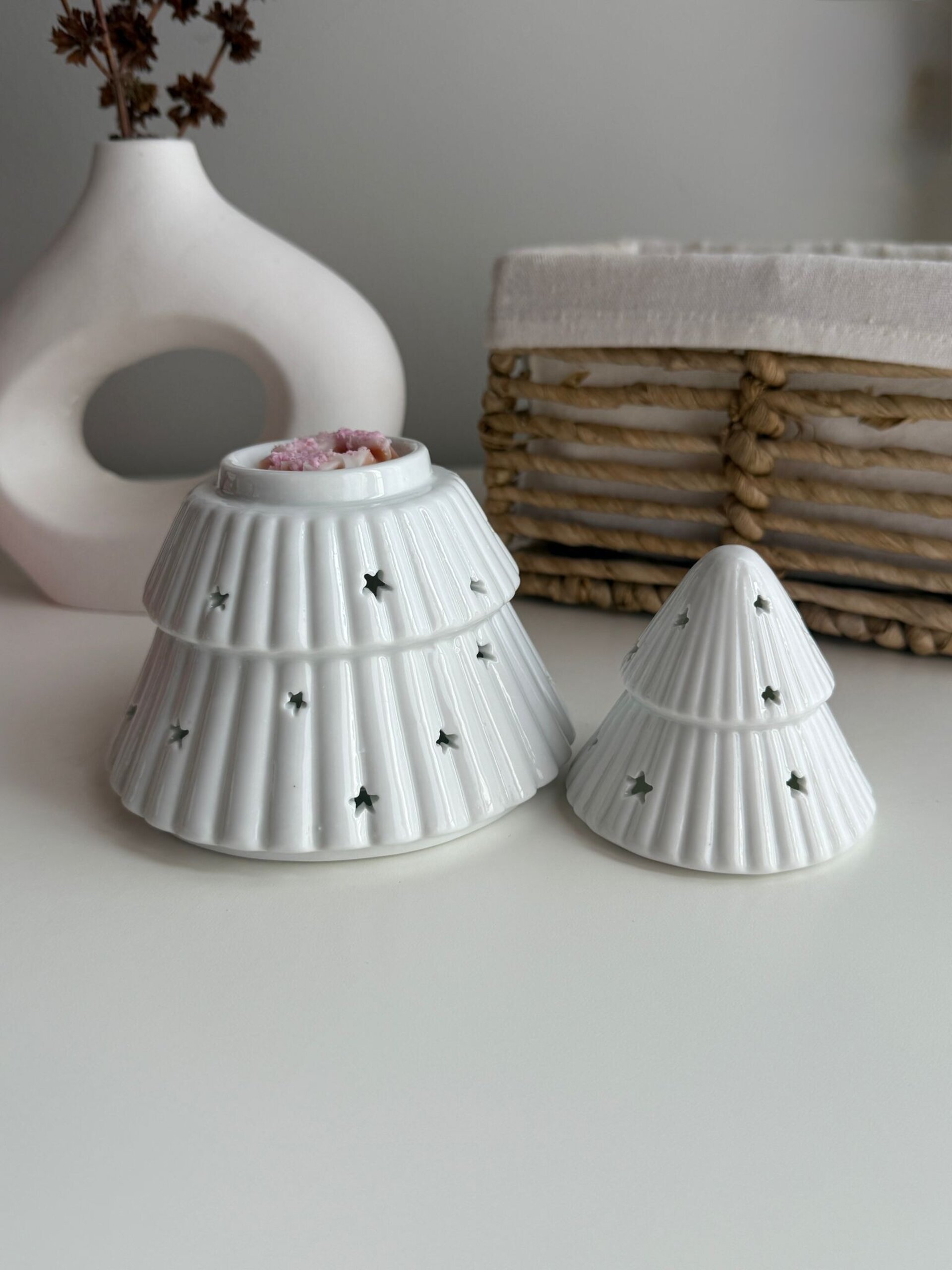 Quemador de cerámica Árbol Rosa y Blanco - 2