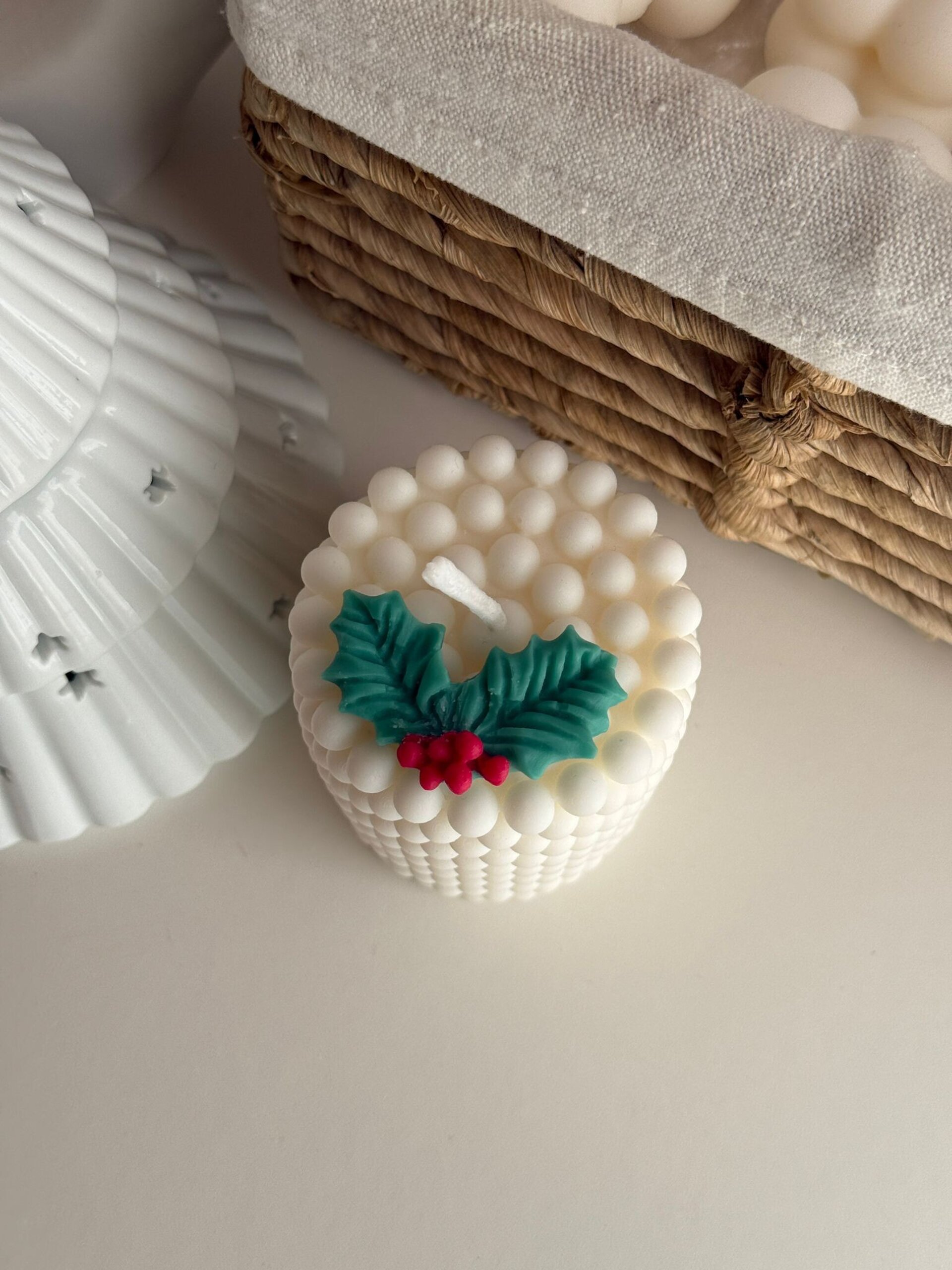 Vela Pilar de Navidad – Acebo Artesanal - 4