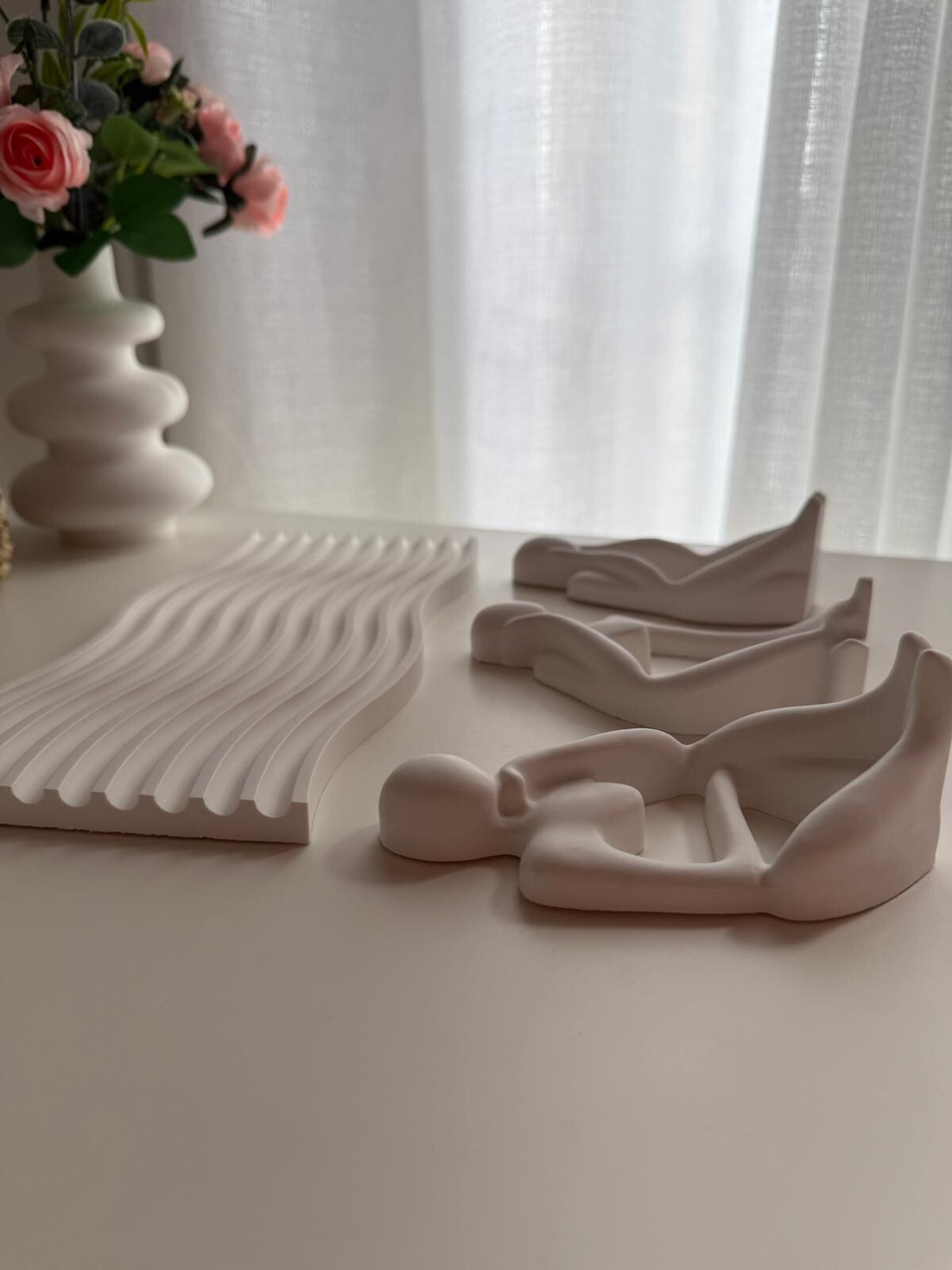 Conjunto Esculturas Pensador Blanco en Yeso Cerámico – Decoración Minimalista - 4