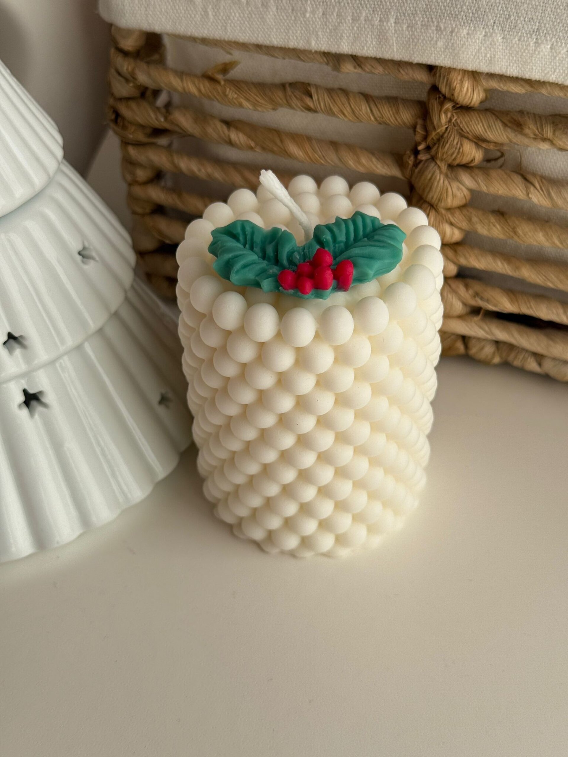 Vela Pilar de Navidad – Acebo Artesanal - 3