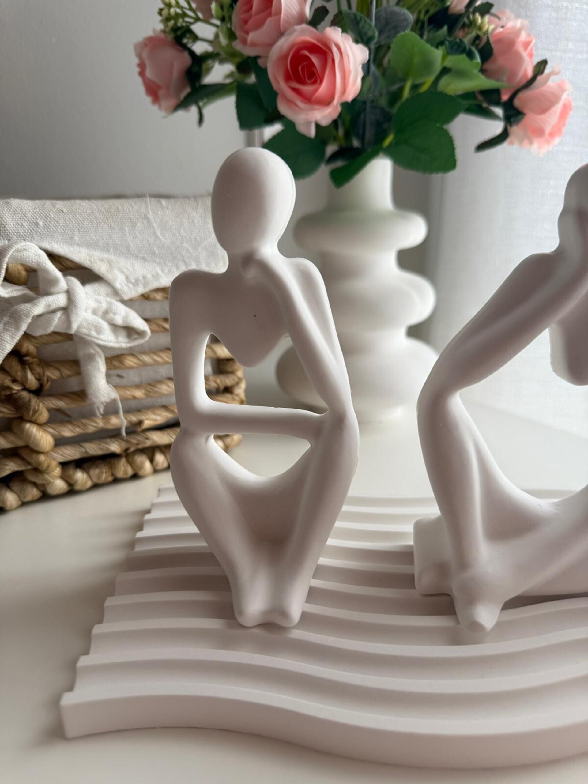 Conjunto Esculturas Pensador Blanco en Yeso Cerámico – Decoración Minimalista - 2